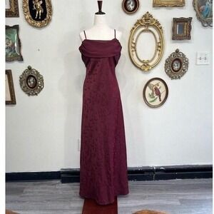 Vintage Y2K Helene Blake Burgundy Glitter Leaf Maxi Dress